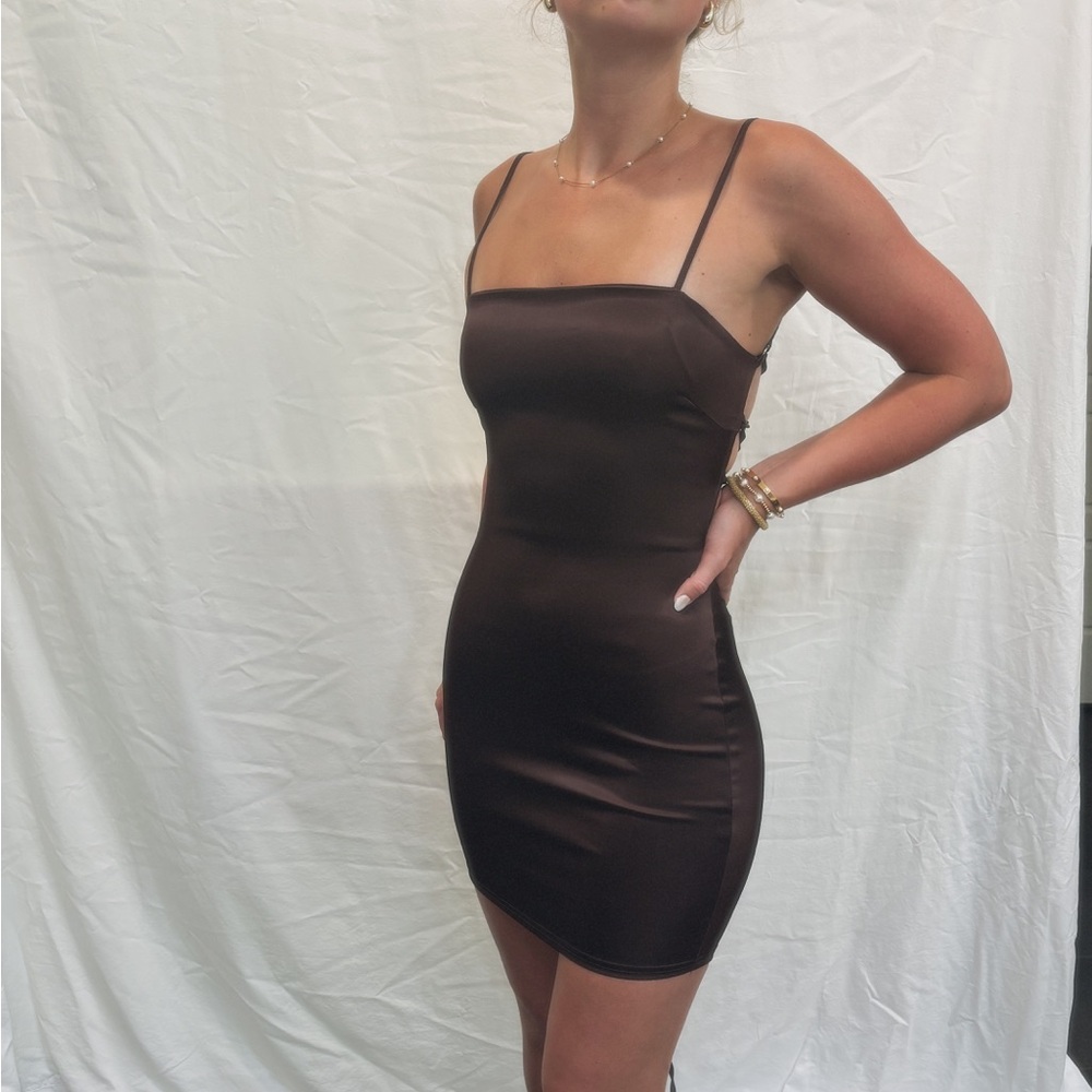 Elegant Brown Satin Dress